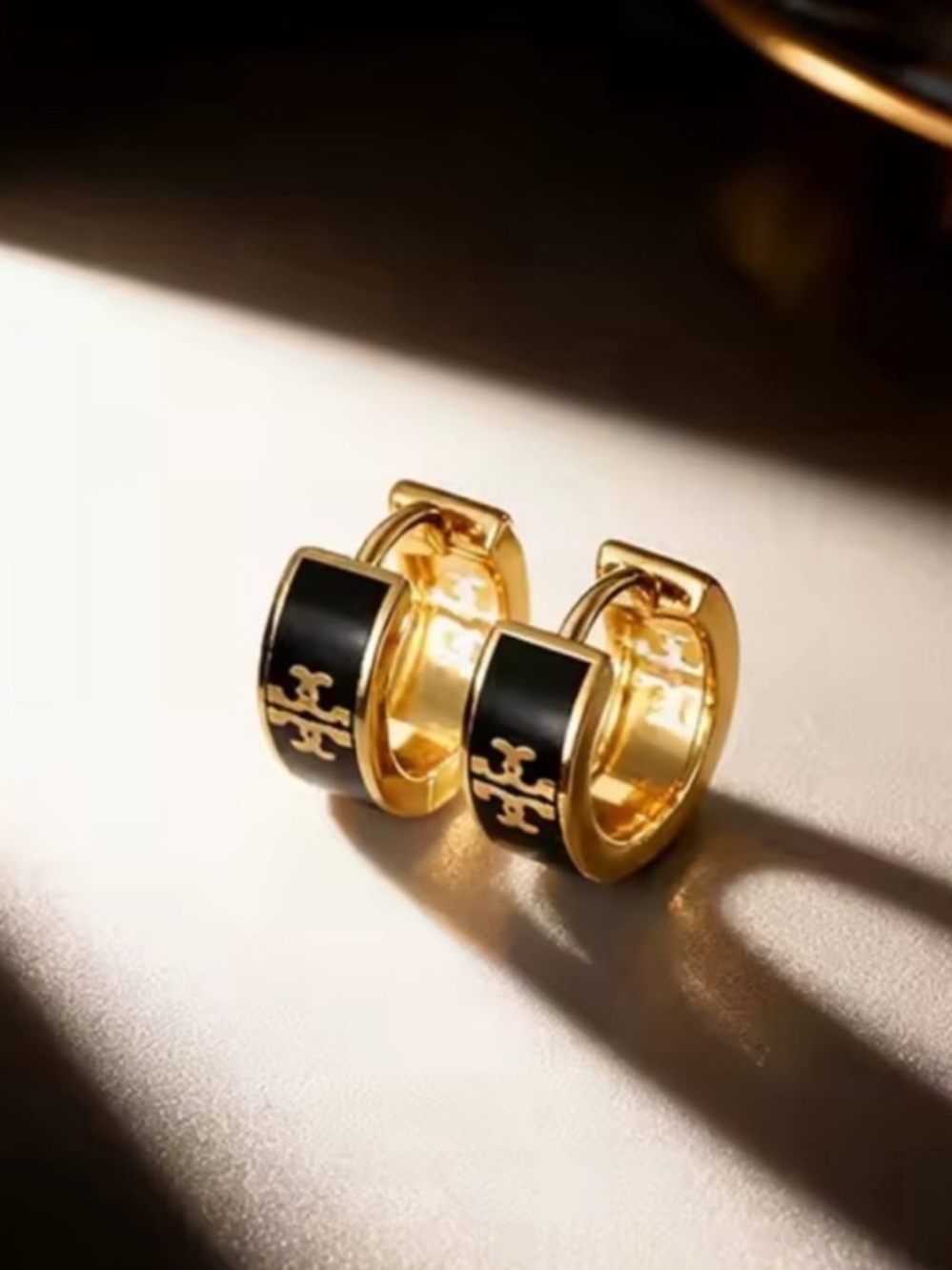 Obsidian Noir Gold Luxe Huggie Earrings - Picture 3 of 4